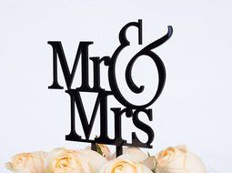 LOVENJOY with Gift Box Mr and Mrs Monogram Wedding Engagement Cake Topper (5.5-inch, Silver Glitter) N12