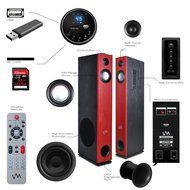 VM Audio EXAT10 Cherry/Black Floorstanding Powered Bluetooth Tower Speakers Pair N3