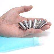 Misula 8 Pcs Cake Decorating Set, Silicone Icing Piping Cream Pastry Bag + 6 Pcs Stainless Steel Nozzle Tips Set... N6