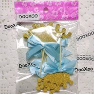 DOOXOO Crown Cupcake Toppers Blue Bow Gold First birthday party 12 Party cake toppers Gold glitter cupcake toppers... N5