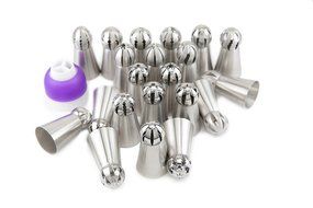 28 pcs Sphere Russian Piping Tips Set - 21 Icing Tips (XXL Size) + FREE 7 Piping Bags (Made in USA) + Tricolor... N5