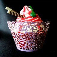 PONATIA 50 Vine Filigree Lace Cupcake Wrapper Wraps Liner Wedding Party Cake Decoartion (Pink) N28