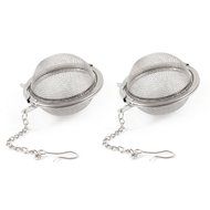 SODIAL(R) 2&quot; Dia Stainless Steel Tea Infuser Ball Tea Strainer 2 Pcs w Chain