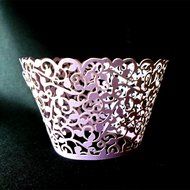 PONATIA 50 Vine Filigree Lace Cupcake Wrapper Wraps Liner Wedding Party Cake Decoartion (Pink) N29