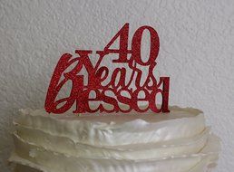 All About Details Red 40-Years-Blessed Cake Topper N2