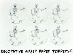 24 HALLOWEEN Skeleton Skull Decorative Wafer Paper Toppers &copy; CUPCAKE TOPPERS SMALL 1.5&quot; Diameter Size