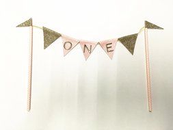 Baby Pink First Birthday &quot;ONE&quot; Cake Bunting Banner Topper for Sparkle Party Birthday Cake N2