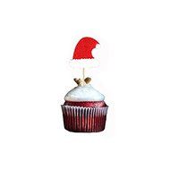 20 Pieces Fantastic Red Christmas Santa Clause Hat Golden Glitter Stars Cupcake Cake Toppers With Sticks Party...