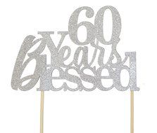 All About Details Silver 60-Years-Blessed Cake Topper