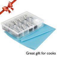 Gelindo 18-Piece Cake Decorating Tips Set with 1 Reusable Silicone Pastry Bag and 1 Plastic Coupler - Rust Resistant... N6