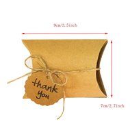 Mandydov 100pcs Anti-Scratch Kraft Paper Pillow Box Gift Candy Box with Twine and Thank You Tag for Wedding Party...