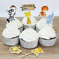 Mydio Set of 24 Cute Decorative Cupcake Muffin Toppers Wild Animals Zoo, Farm Animals Cake Cupcake Decorative... N3