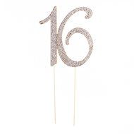 16 Cake Topper 16th Birthday Party Supplies Crystal Rhinestone Decoration (Gold) N11