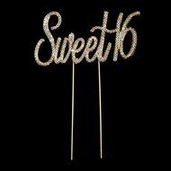 16 Cake Topper 16th Birthday Party Supplies Crystal Rhinestone Decoration (Gold) N13