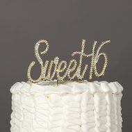 16 Cake Topper 16th Birthday Party Supplies Crystal Rhinestone Decoration (Gold) N14