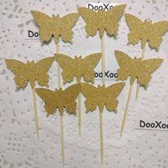 DOOXOO Gold Butterfly Cupcake Toppers Wedding Bridal Shower Baby Shower, Favors Party Picks Birthday Gold Decorations...