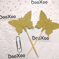 DOOXOO Gold Butterfly Cupcake Toppers Wedding Bridal Shower Baby Shower, Favors Party Picks Birthday Gold Decorations... N2