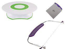 Wilton Fancy Cake Bundle 307-301 Trim-n-turn Ultra Rotating Cake Stand, 415- 0165 Cake Leveler, 2103-307 - Cake...