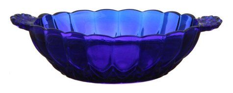 9" Cobalt Blue Glass Nicole Pattern Double Handled Bowl