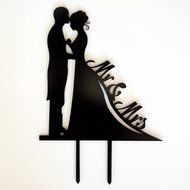 Bride and Groom Silhouette Mr. &amp; Mrs. Acrylic Cake Topper