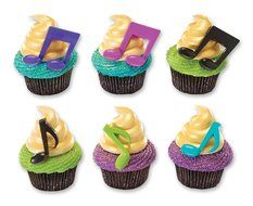 24 ~ Mardi Gras Music Note Picks ~ Designer Cake/Cupcake Topper ~ New!!!!! N2