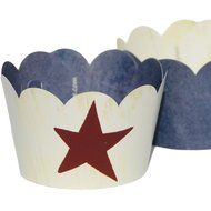 Red Lone Star on Cream, Blue Denim Cupcake Wrappers, Confetti Couture Party Supplies, 36 Reversible Dessert Skirtz N3