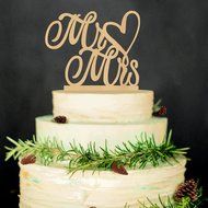 Pixnor Rustic Wedding Cake Topper &quot; Mr Mrs &quot; ,Wood Cake Topper for Cake Decorations (Wood colour)
