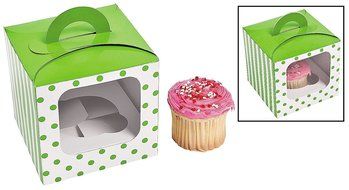 1 Dozen - Lime Green Polka Dot Cupcake Boxes With Handle - Party Favors by Fun Express N3