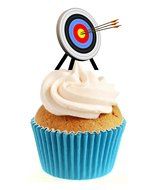 Novelty Archery Target 12 Edible Stand up wafer paper cake toppers (5 - 10 BUSINESS DAYS DELIVERY FROM UK)