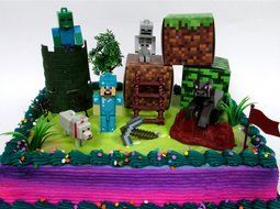 MINECRAFT 14 Piece Birthday CAKE Topper Set Featuring Random Minecraft Figures and Decorative Themed Accessories... N7