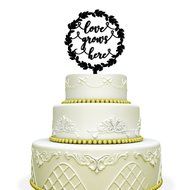 Love Grows Here Wedding Cake Topper with Laurel Wreath Mirrored Gold N5