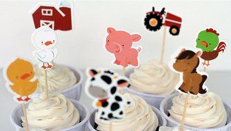 Efivs Arts 24 Pcs Farm Animals Cake Cupcake Decorative Cupcake Topper for Kids Birthday Party Themed Party Baby... N2