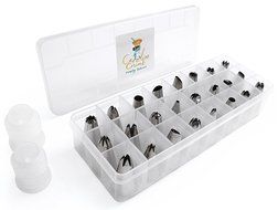 24 Piece Cake Decoration Icing Tips Set - Stainless Steel Piping Dispenser Nozzle Kit For Professional Baking.... N2