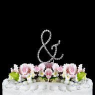 Monogram Cake Toppers Sparkling Crystal Cake Topper Swirl Script Silver Letter by Yacanna (V)