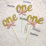 DOOXOO One Cupcake Topper Gold Gold Cupcake Toppers First birthday Cake Topper First Birthday Party, Pink and... N2