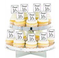 12pack Sweet 16 Birthday Cupcake Decoration Picks - Lavender Polka Dot N2
