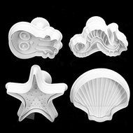 4PCS Sea Shells Cake Baking Mold Plunger Cutter Cake Cookies Cutter Mold Baking Tools N4