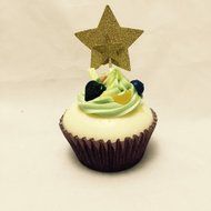DooXoo Double Sided Star Topper Gold Glitter Star Wand Cake Topper Cupcake Topper Wedding Cupcake Toppers Set... N2