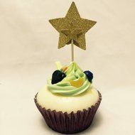 DooXoo Double Sided Star Topper Gold Glitter Star Wand Cake Topper Cupcake Topper Wedding Cupcake Toppers Set... N3