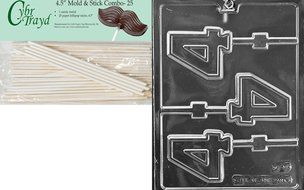 Cybrtrayd 45St25-L049 No.4 Lolly Letters and Numbers Chocolate Candy Mold with 25-Pack 4.5-Inch Lollipop Sticks