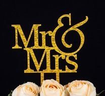 LOVENJOY with Gift Box Mr and Mrs Monogram Wedding Engagement Cake Topper (5.5-inch, Silver Glitter) N18