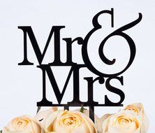 LOVENJOY with Gift Box Mr and Mrs Monogram Wedding Engagement Cake Topper (5.5-inch, Silver Glitter) N20