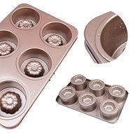 T-TOPER 6 Cup Nonstick Carbon Steel Canele Cake Mold Cupcake Pan, Easy To Clean, Double Sides Avaliable, Heat... N4