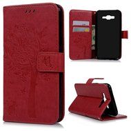 J7 Case,Samsung Galaxy J7 Case (2015 Version) - Wallet Embossed Butterflies Tree Premuim PU Leather Soft TPU Inner... N16