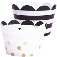 Cupcake Wrappers, Gold Ombre Polka Dots, Black and White Stripe, Confetti Couture Party Supplies, 36 N7