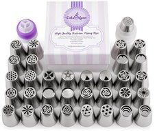 55pcs Complete Russian Piping Tips Set by Cake&amp;Deco - Premium Cake Decorating Tools Kit - 33 Extra Large Icing... N8