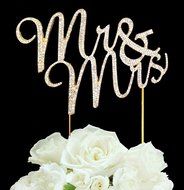 Real Rhinestone GOLD Mr &amp; Mrs Cake Topper Wedding N2