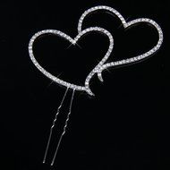 1 X Double Heart w/Rhinestone Cake Topper for Wedding, Engagement, Birthday, Party or Aniversary N3