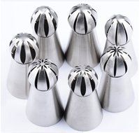 Kootips 7pcs/set Sphere Ball Tips Russian Icing Piping Nozzles with 10pcs Pastry Icing Bags Fondant N3