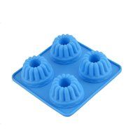 uxcell Silicone 4 Cavities Non Stick Pastry Cookie Pudding Cupcake Cake Baking Mold Mould Blue